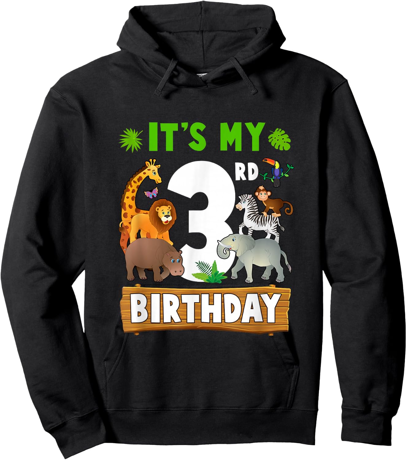 It's My 3Rd Birthday Zoo Jungle Safari 3 Years Old Birthday Hoodie - Hoodie | Black
