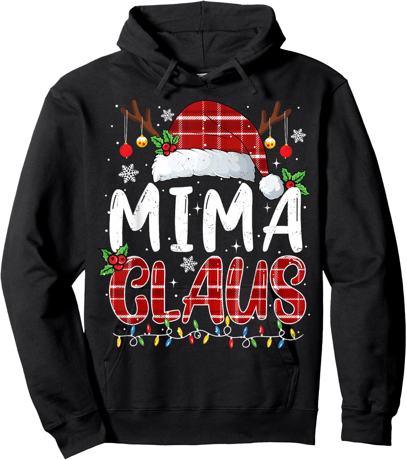 Mima Claus Christmas Lights Pajama Family Matching Hoodie - Hoodie | Black
