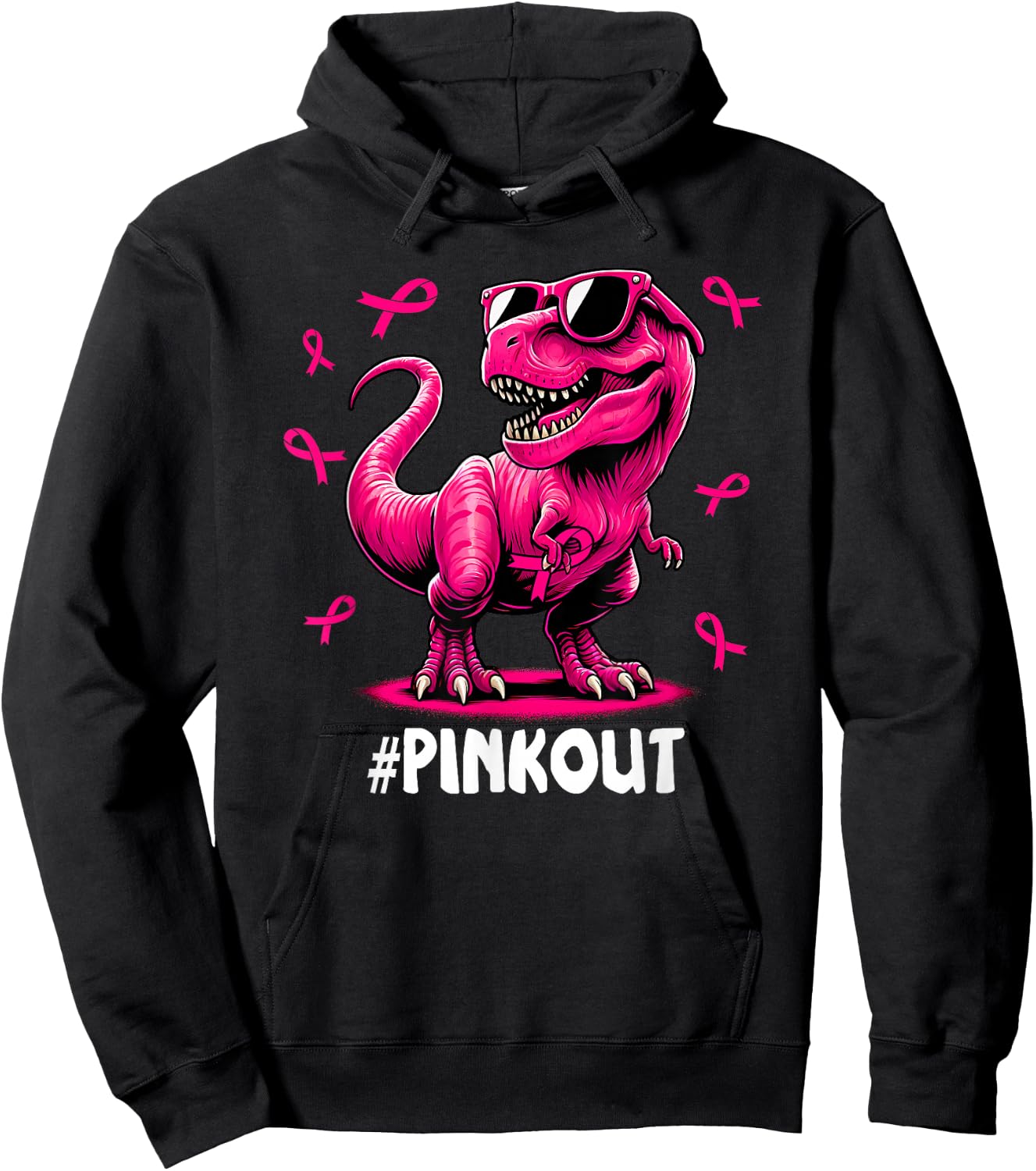 Pink Out Breast Cancer Dinosaur Ribbon Boy Girl Kid Hoodie - Hoodie | Black