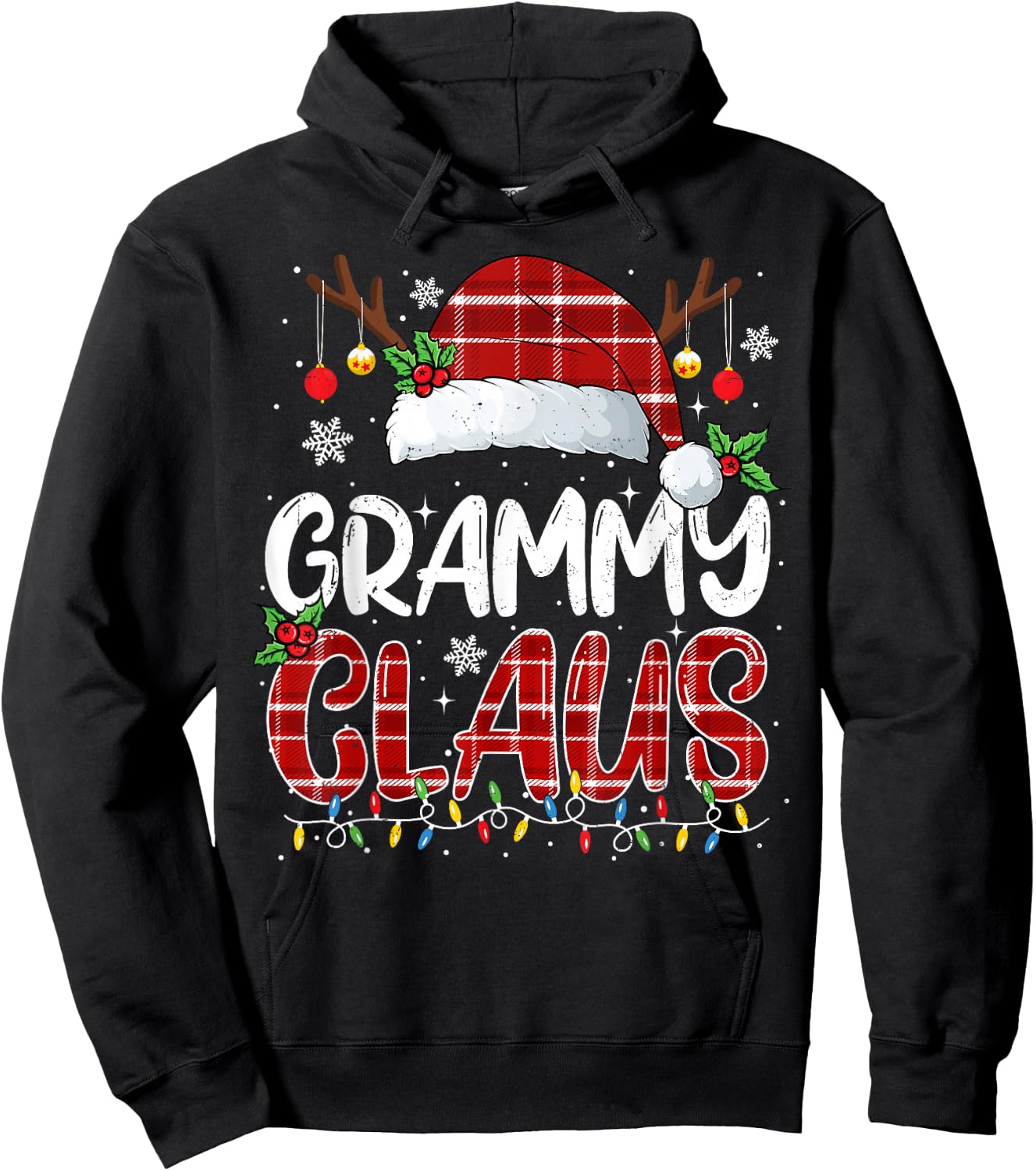 Grammy Claus Christmas Lights Pajama Family Matching Hoodie - Hoodie | Black