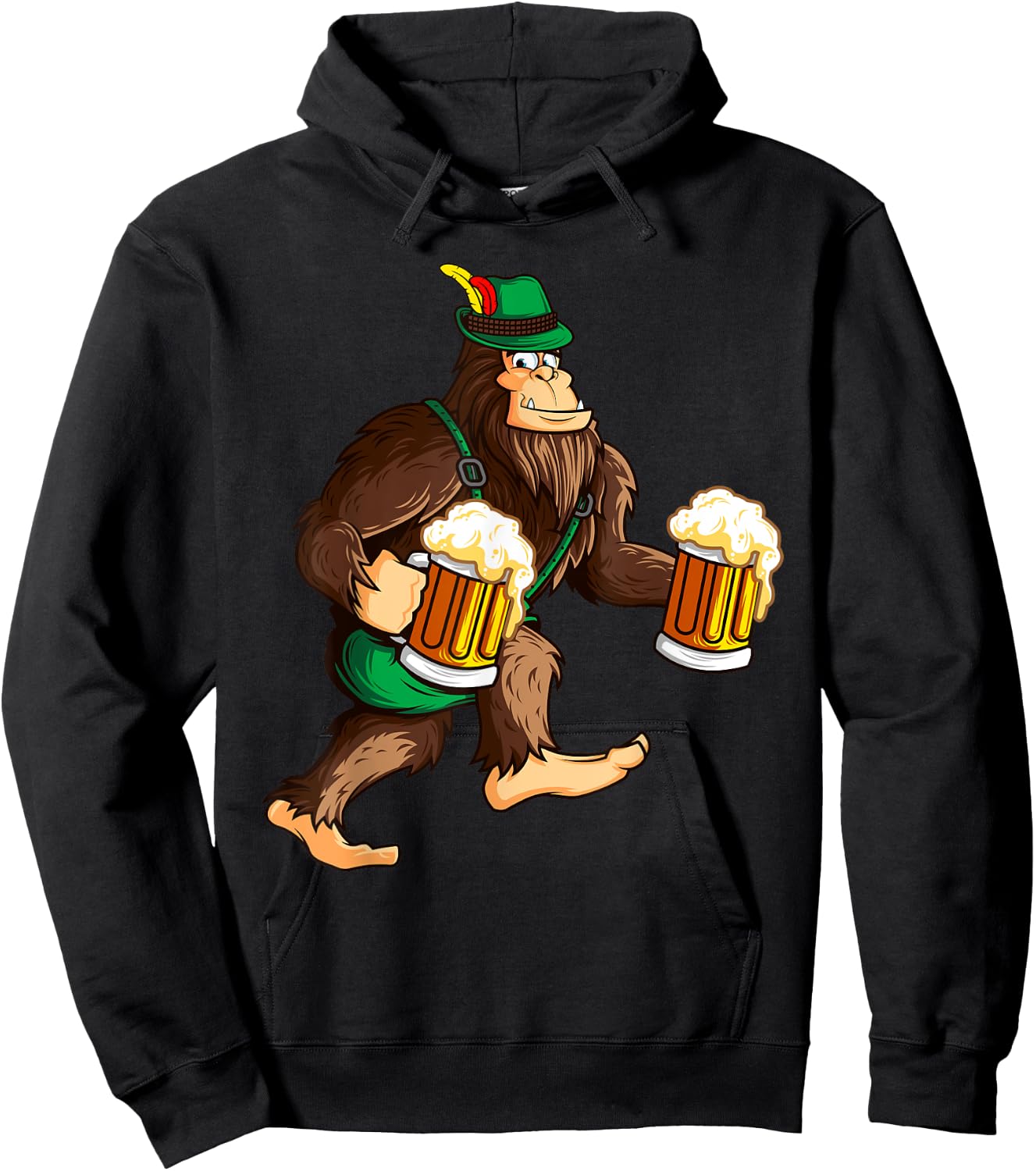 Funny Bigfoot Lederhosen Prost Beer Mug Beerfest Oktoberfest Hoodie - Hoodie | Black