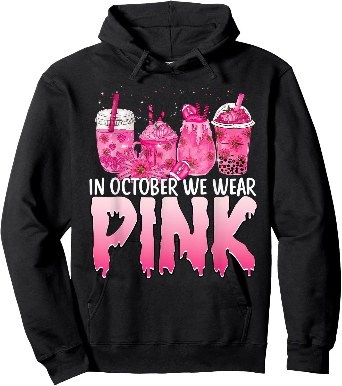 Breast Cancer Awareness Coffee Latte Fall Autumn Season 2022 Hoodie - Hoodie | Black