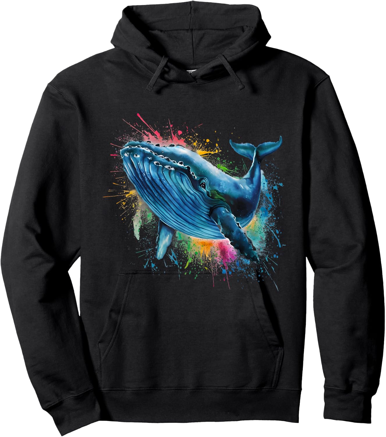 Blue Whale Men Woman Colorful Watercolor Blue Whale Hoodie - Hoodie | Black