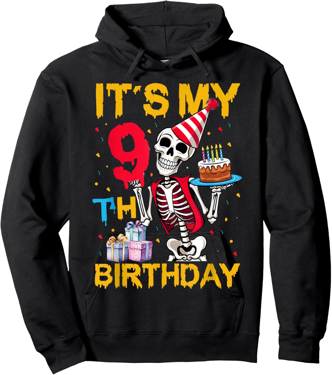 It's My 9th Birthday Party Halloween Skeleton Birthday Hoodie - Hoodie | Black