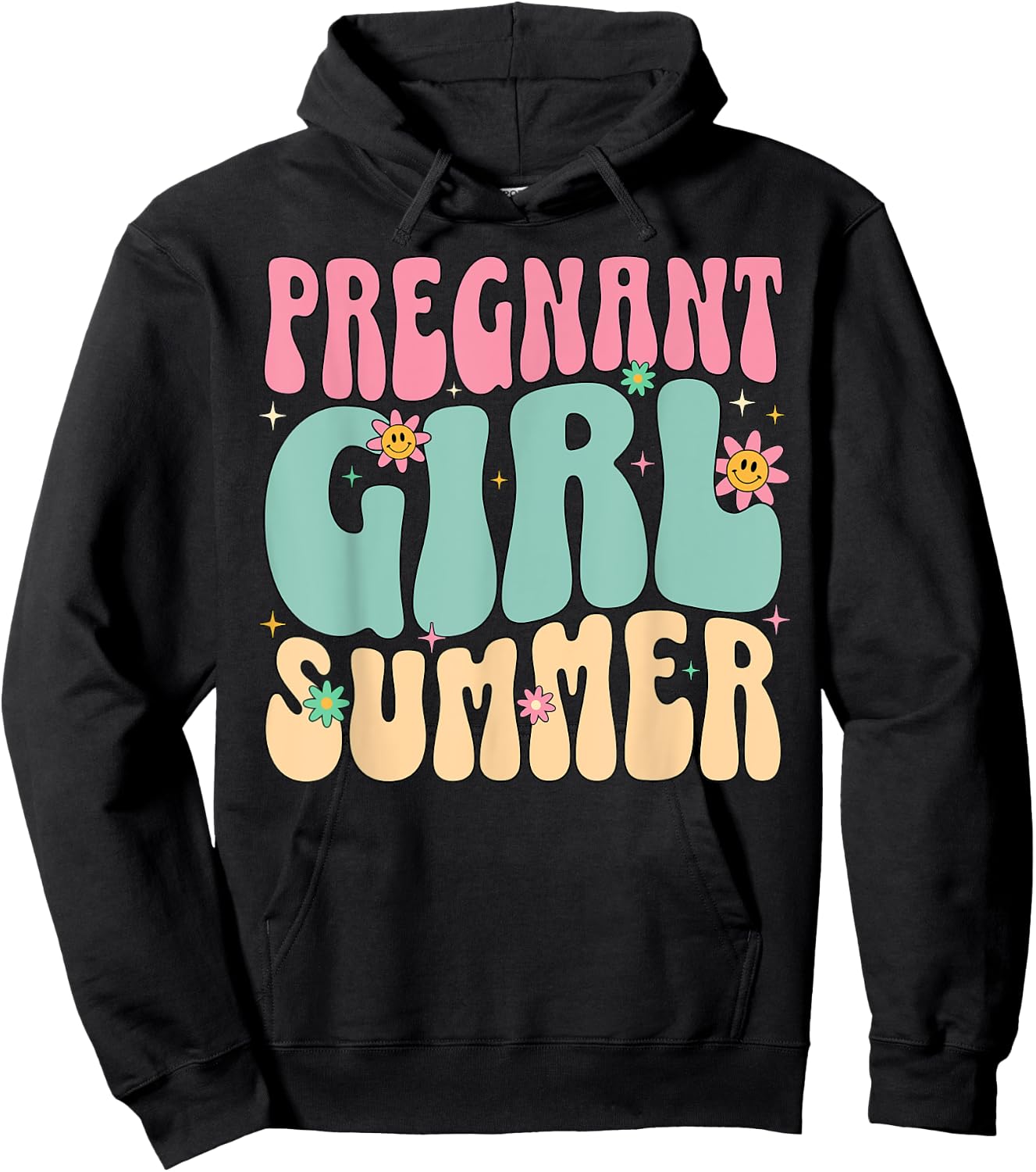 Groovy Pregnancy Reveal Pregnant Girl Summer Baby Shower Hoodie - Hoodie | Black