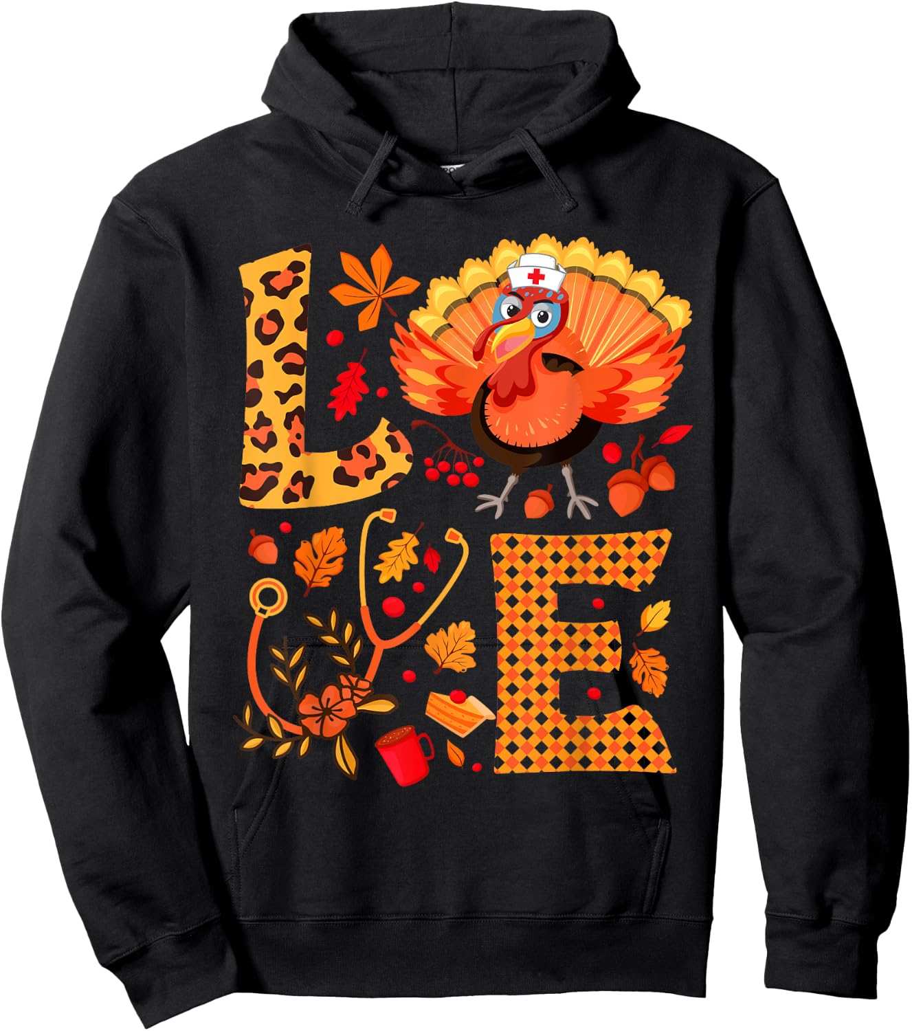 Nurse Thanksgiving Shirt Health Worker Nursing Turkey Nurse Hoodie - Hoodie | Black