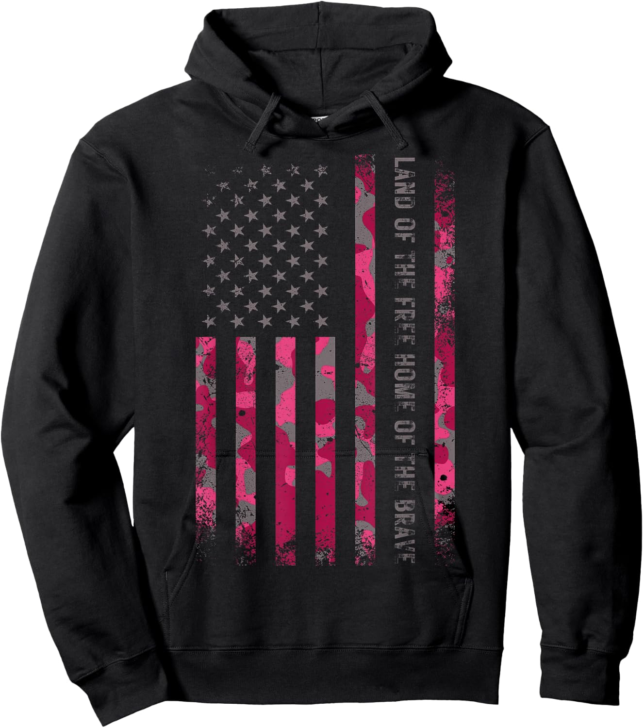 Pink Camo USA Flag Military Camouflage Distressed Grunge Hoodie - Hoodie | Black