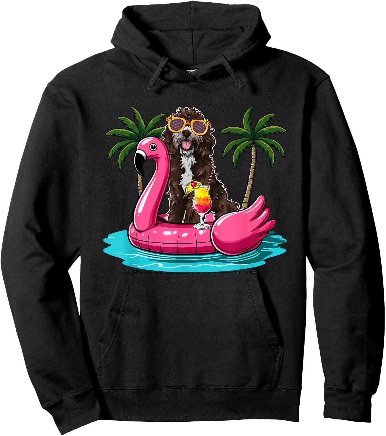 Sproodle Sunglasses On Flamingo Cute Float Costume Summer Hoodie - Hoodie | Black