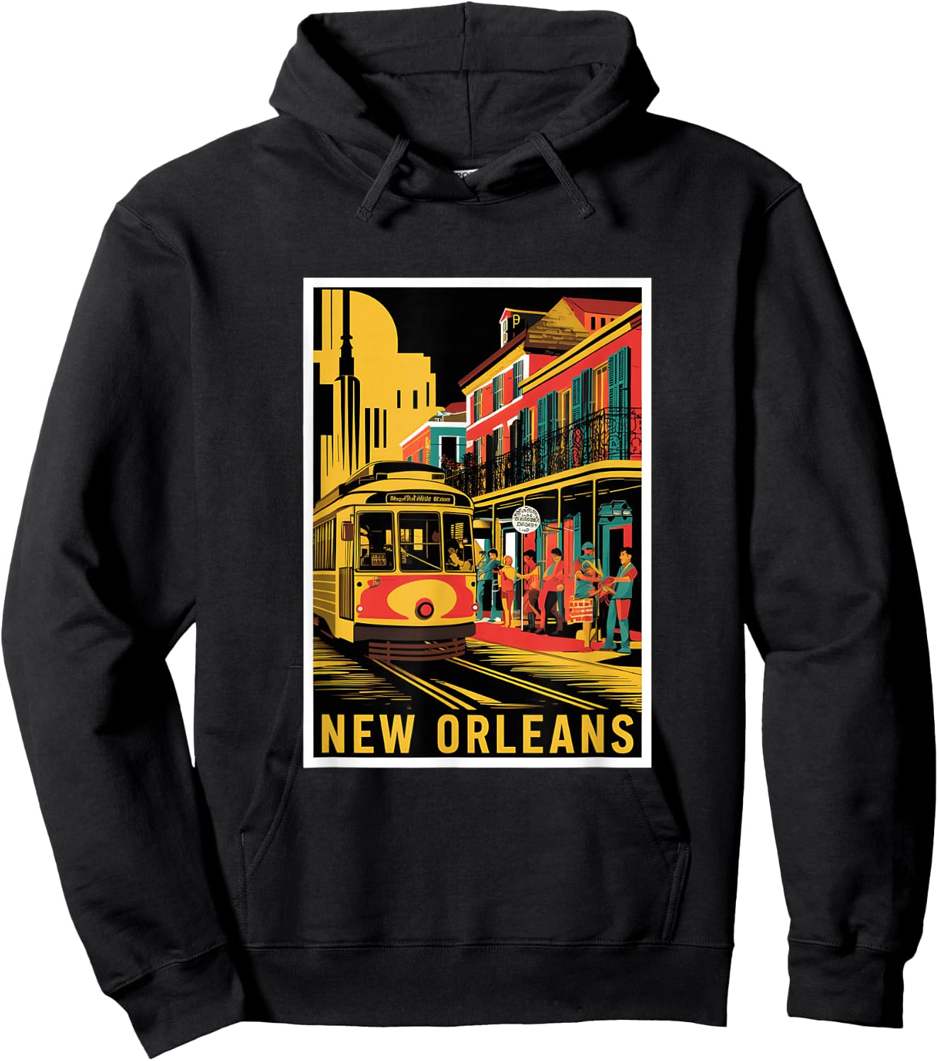 New Orleans Streetcar Retro Vintage Travel Design Hoodie - Hoodie | Black