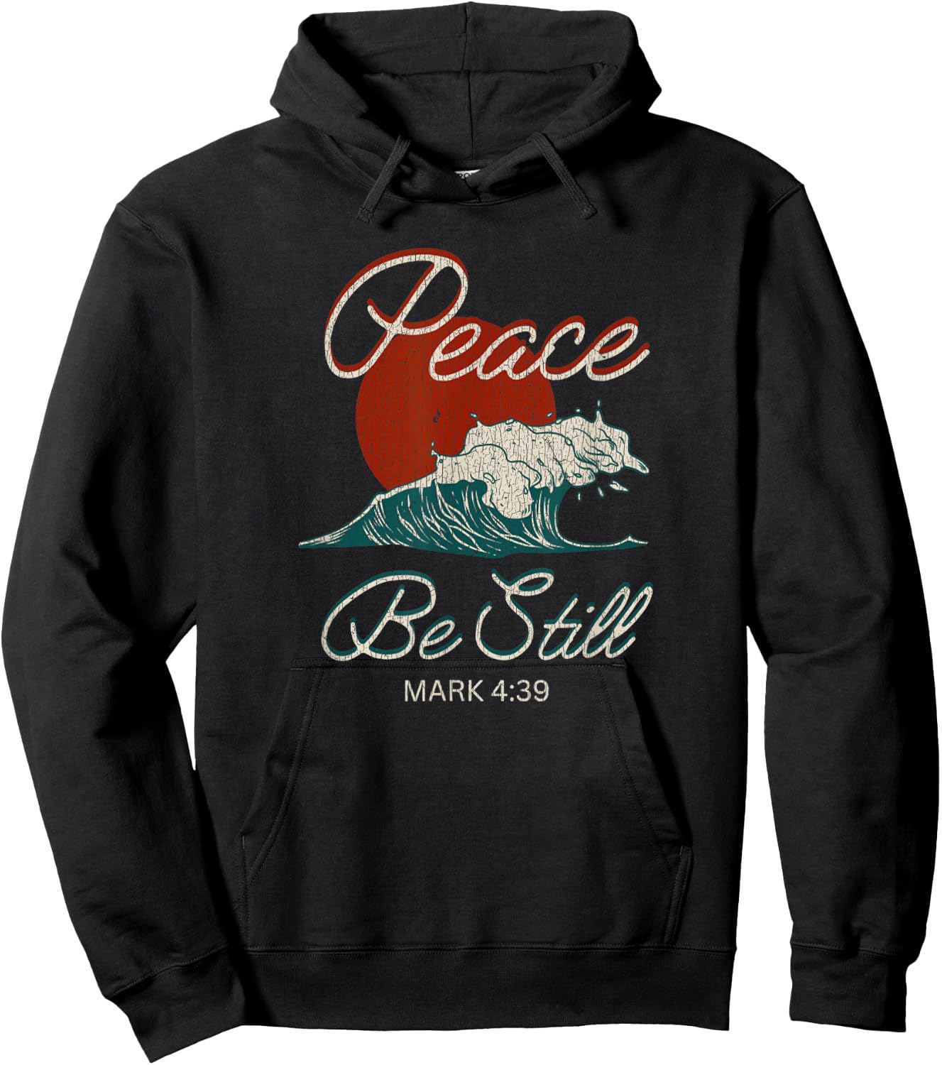 Vintage Peace Be Still Mark 4:39 Life Waves Christian Hoodie - Hoodie | Black