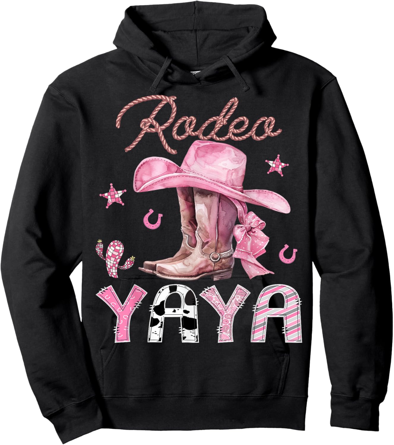 Rodeo Yaya Pink Boots Coquette CowGirl Birthday Party Hoodie - Hoodie | Black