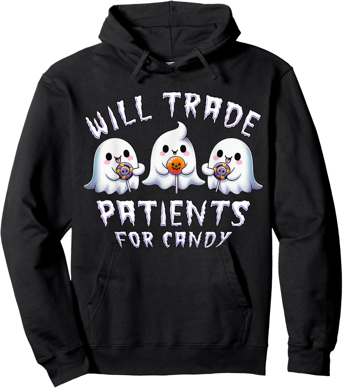 Will Trade Patients For Candy Cute Ghosts Halloween Nurse Hoodie - Hoodie | Black
