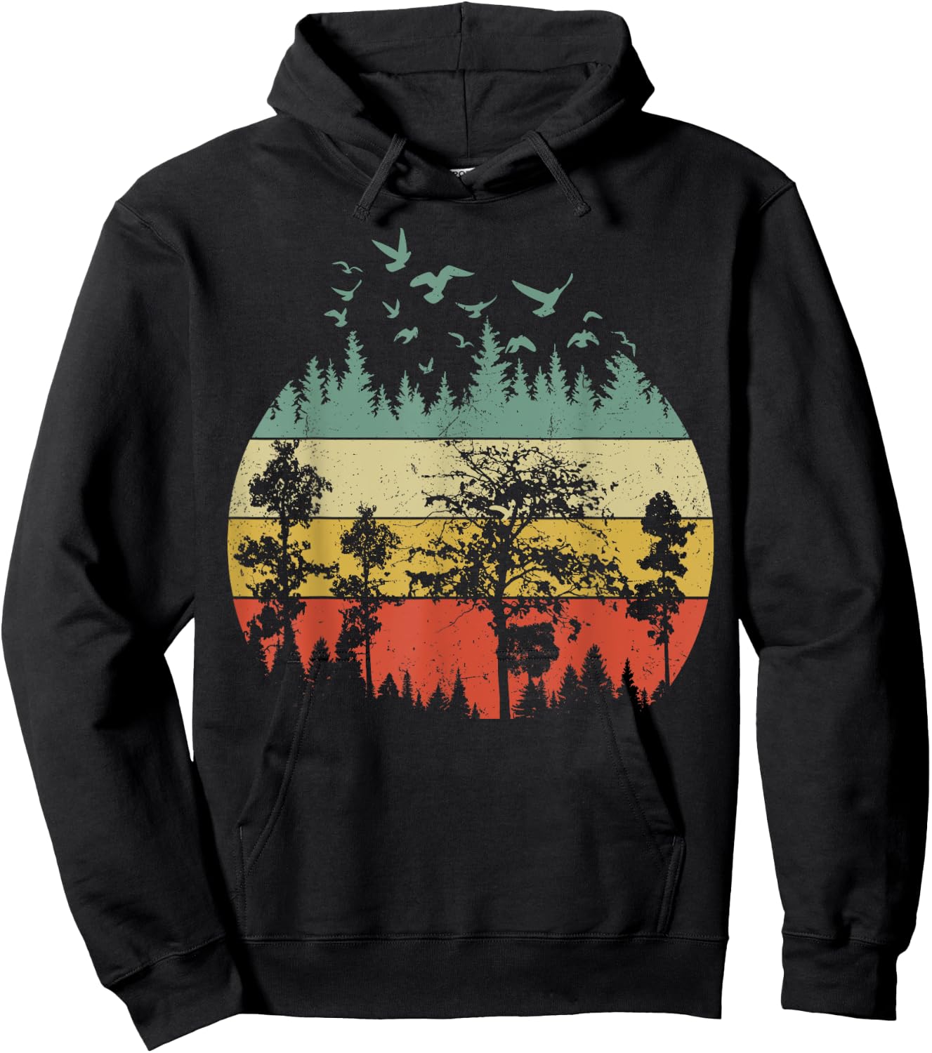 Retro Forest Wildlife Trees Outdoors Nature Hoodie - Hoodie | Black