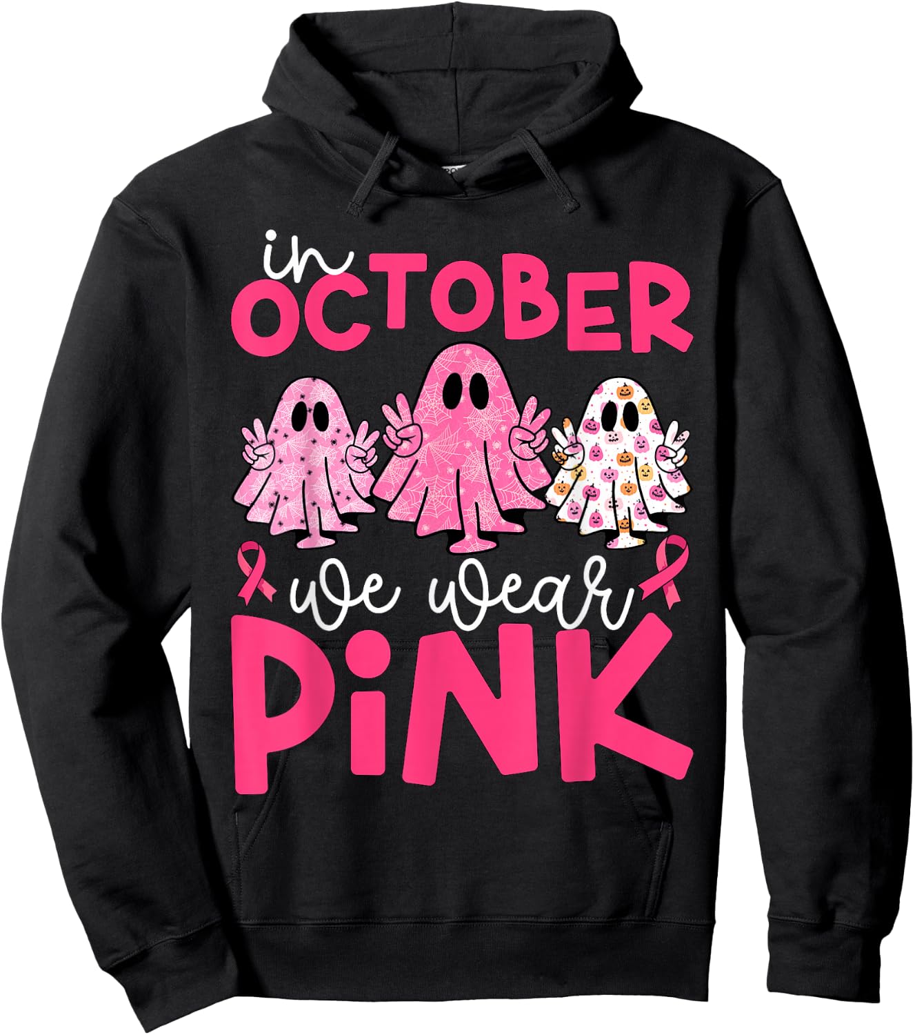Breast Cancer Awareness Halloween In October We Wear Pink Hoodie - Hoodie | Black