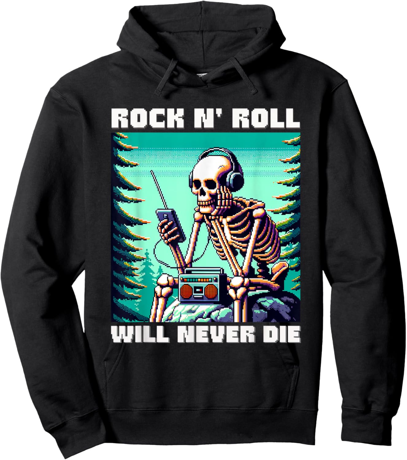 Rock And Roll Soul Will Never Die - Rock n' Roll Skeleton Hoodie - Hoodie | Black