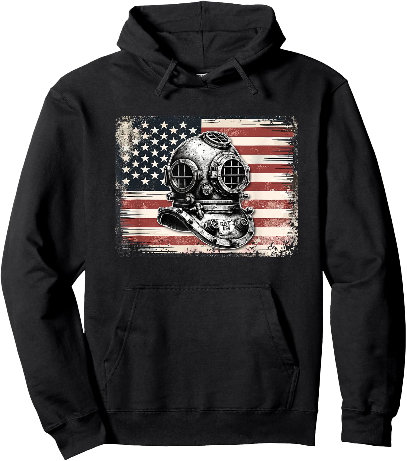 Vintage Scuba Dive Helmet American Flag - Funny Scuba Diving Hoodie - Hoodie | Black