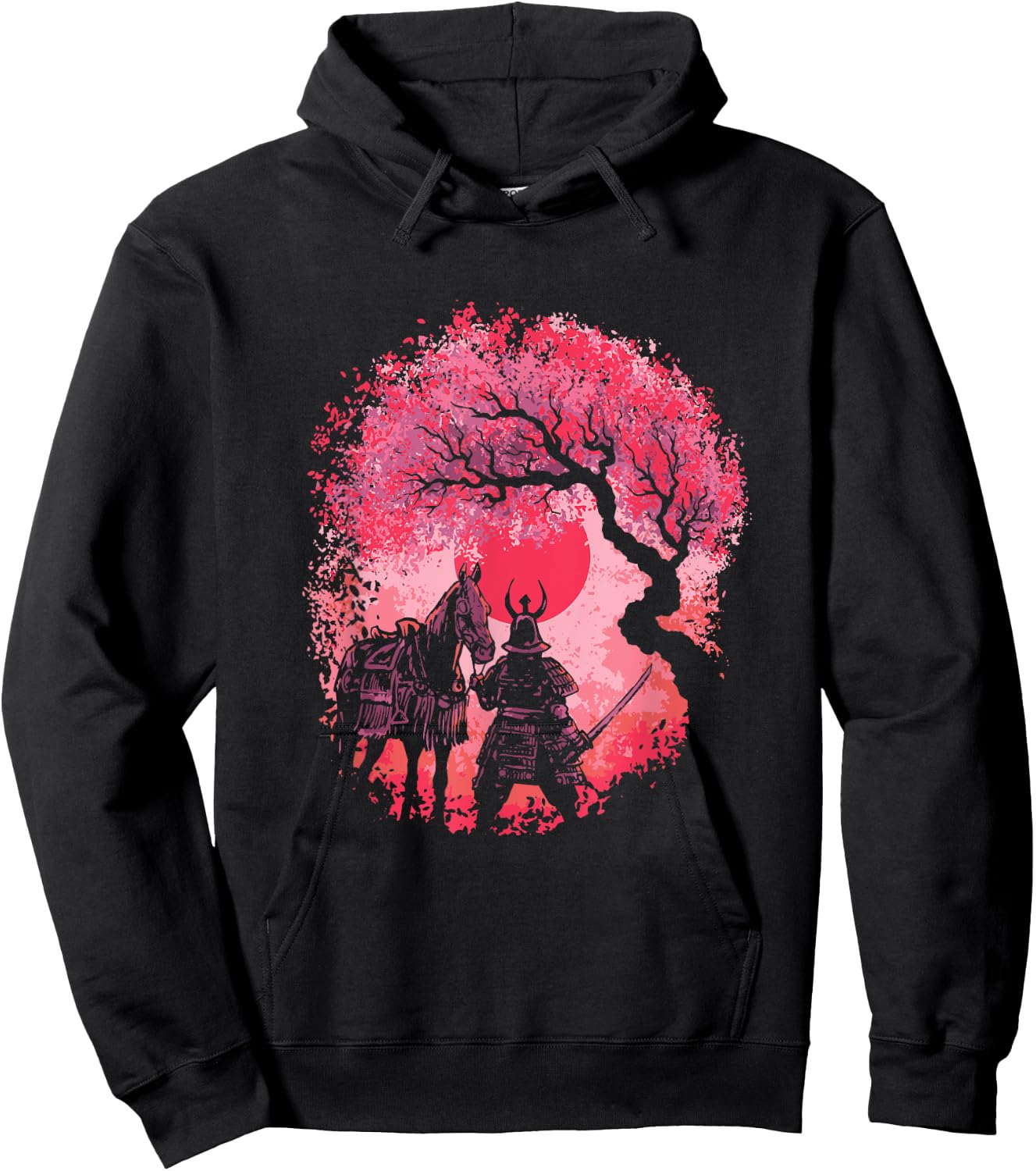 Japanese Cherry Blossom Sakura Vintage Samurai Kiso Horse Hoodie - Hoodie | Black