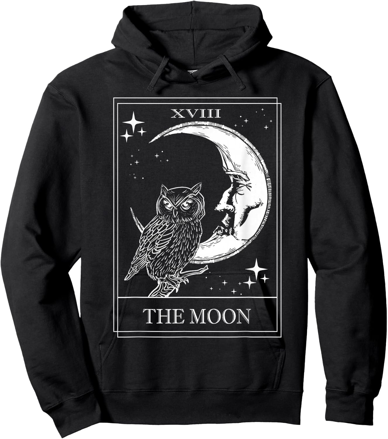 Goth Tarot Card crescent moon XVIII 18 with Owl Hoodie - Hoodie | Black