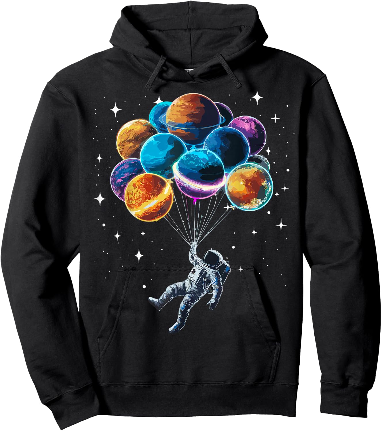 Space Astronaut Holding Planet Balloons Space Hoodie - Hoodie | Black