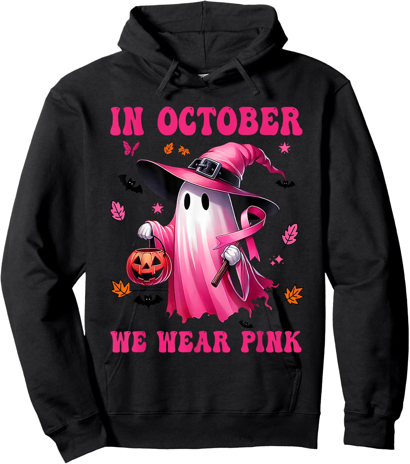 In October We Wear Pink Ghost Fighting Breast Cancer Hoodie - Hoodie | Black