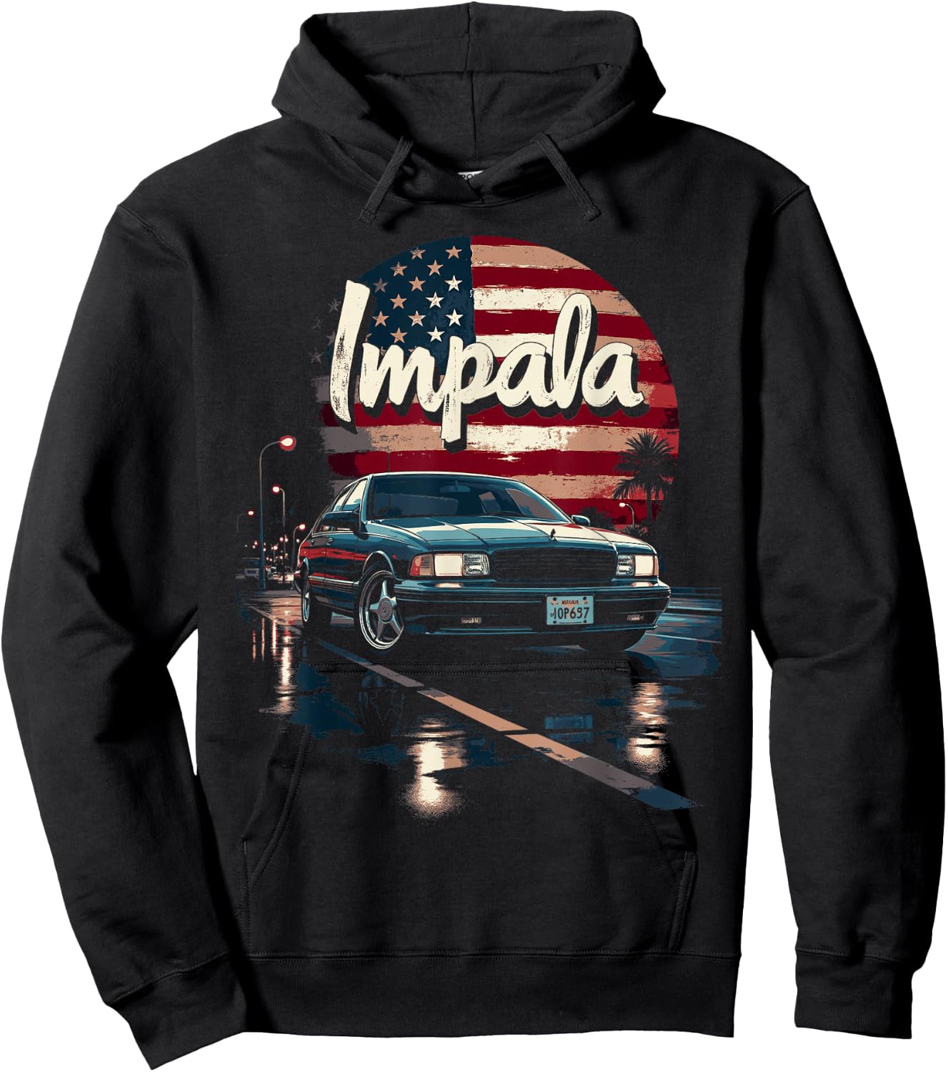 Impala B Body American Flag Impala SS Car 94-96 Coupe Hoodie - Hoodie | Black