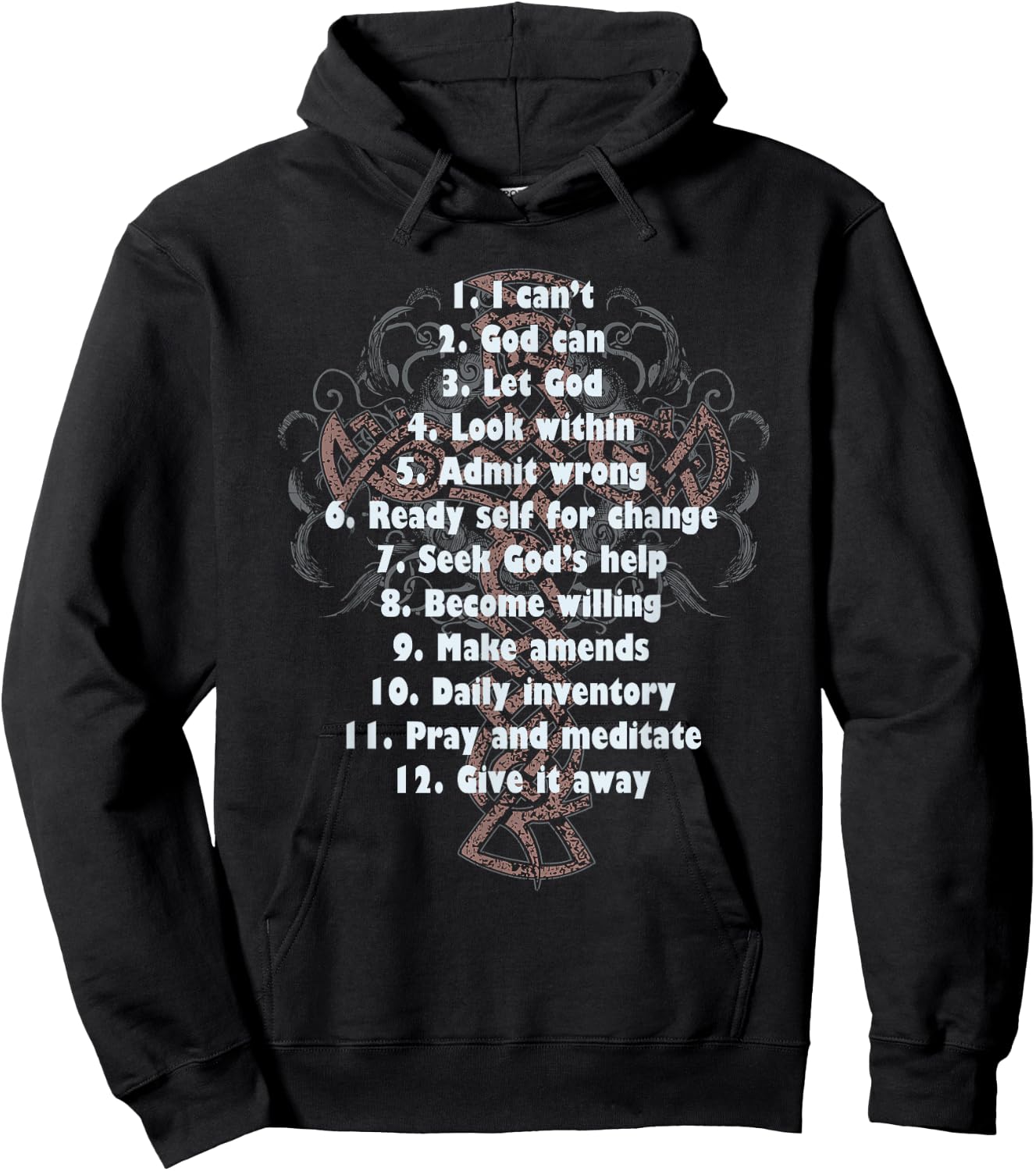philosophy Celebrate Recovery Christian Cross 12 Step Guide - , Black, Small, Short Sleeve, Classic Fit, Cotton 90% Polyester 10% Hoodie - Hoodie | Black