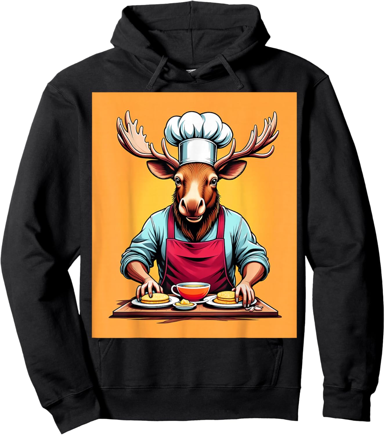 Chef Moose Cooking Pancakes Hoodie - Hoodie | Black
