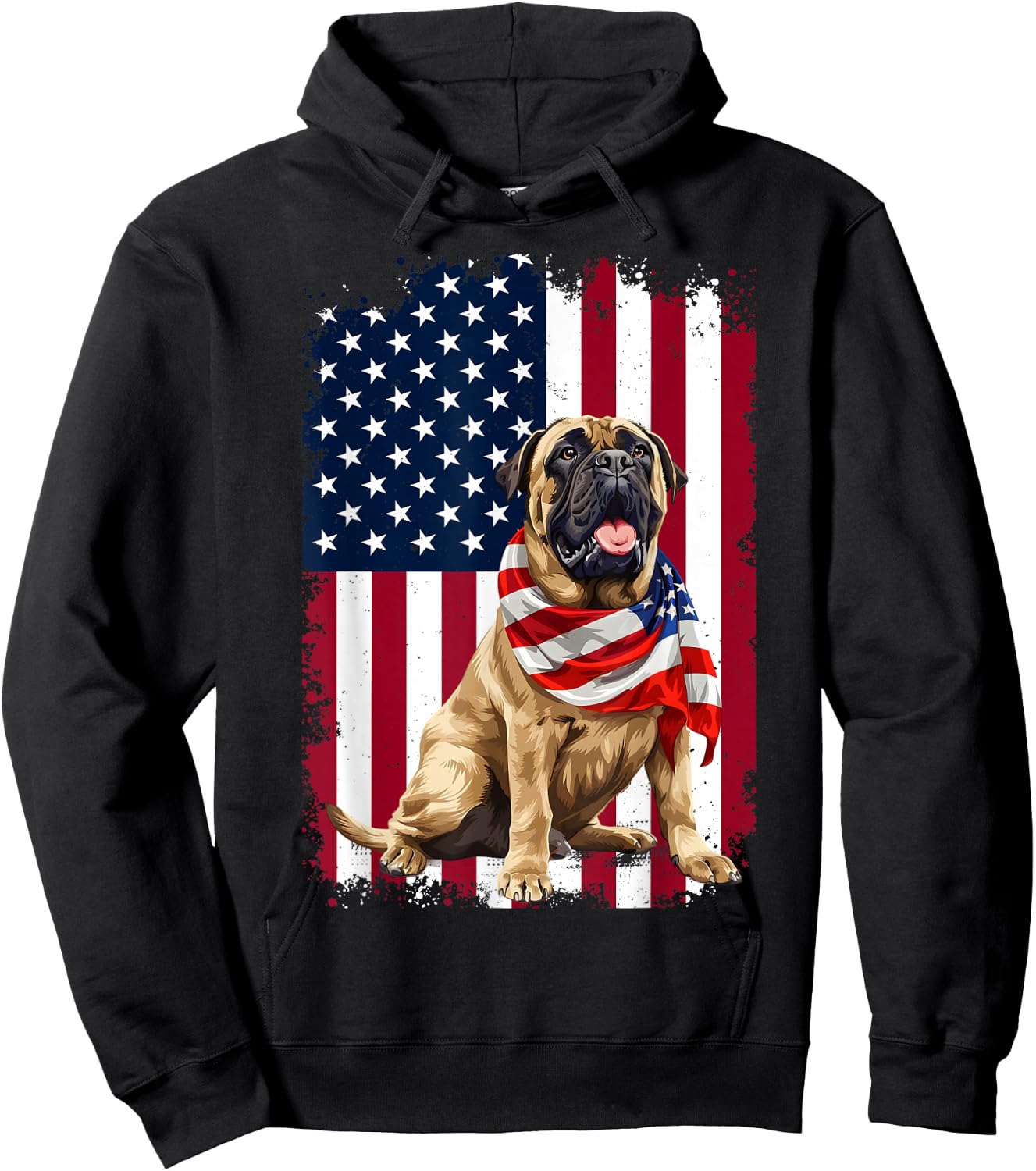 English Mastiff American Flag 4th of July English Mastiff Hoodie - Hoodie | Black