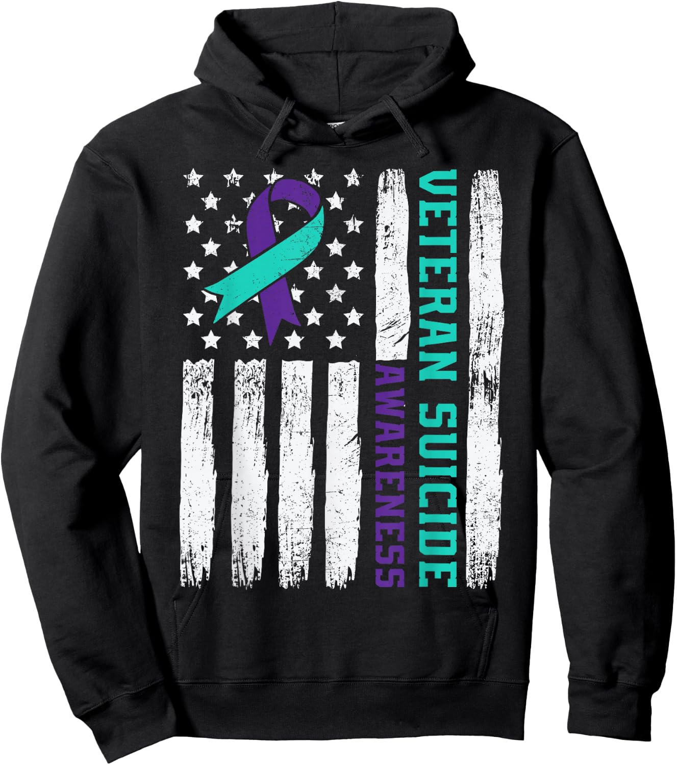 American Veteran Suicide Awareness Month America Flag Retro Hoodie - Hoodie | Black