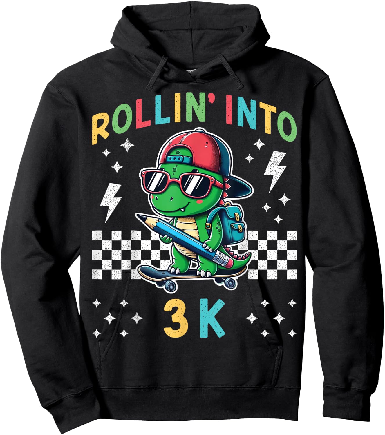 Rollin Into 3K Dinosaur First Day of K3 Kid I’m Ready for 3K Hoodie - Hoodie | Black