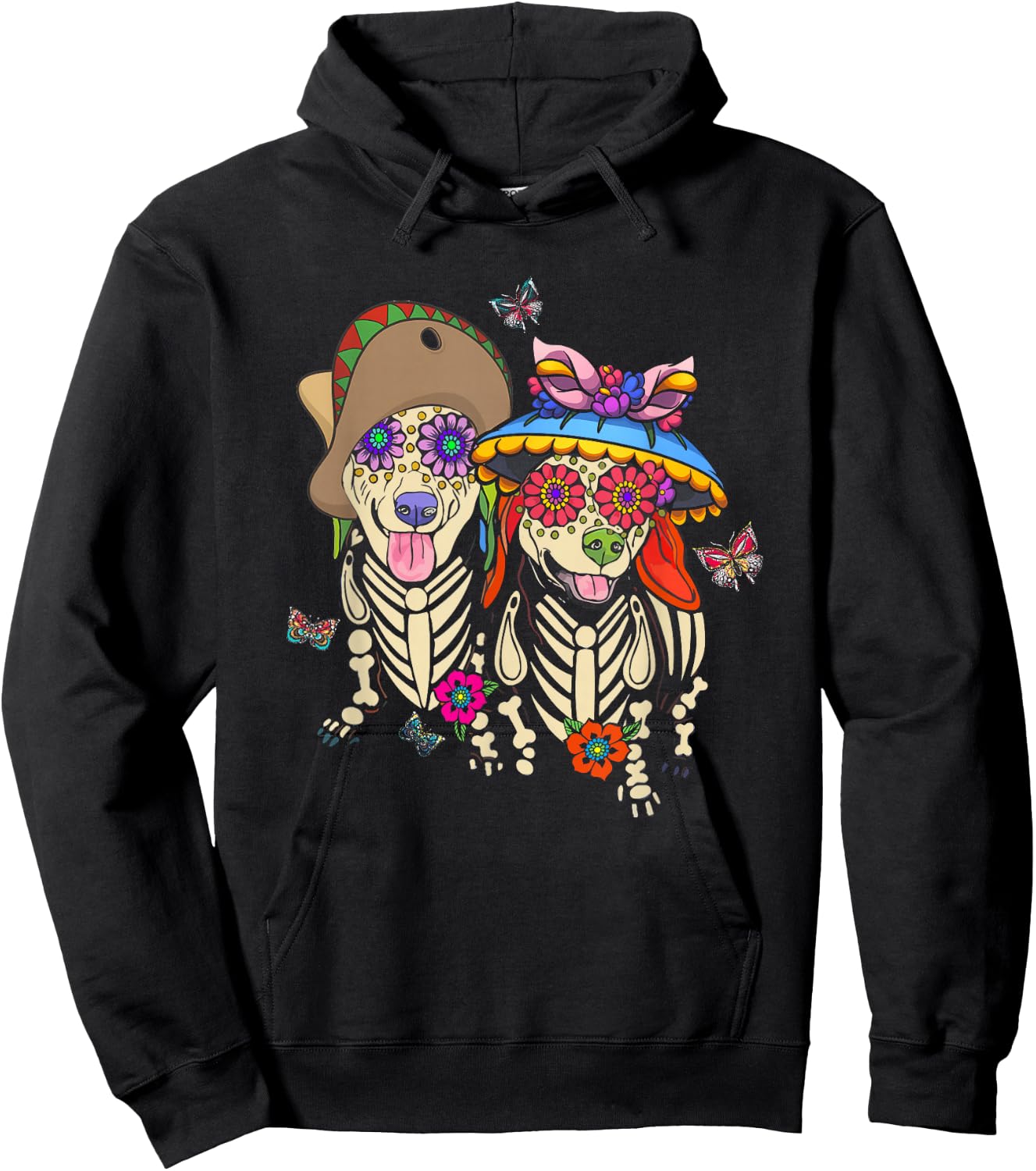 Sugar Skull Mexican Dachshund Bone Halloween Day Of Dead Hoodie - Hoodie | Black