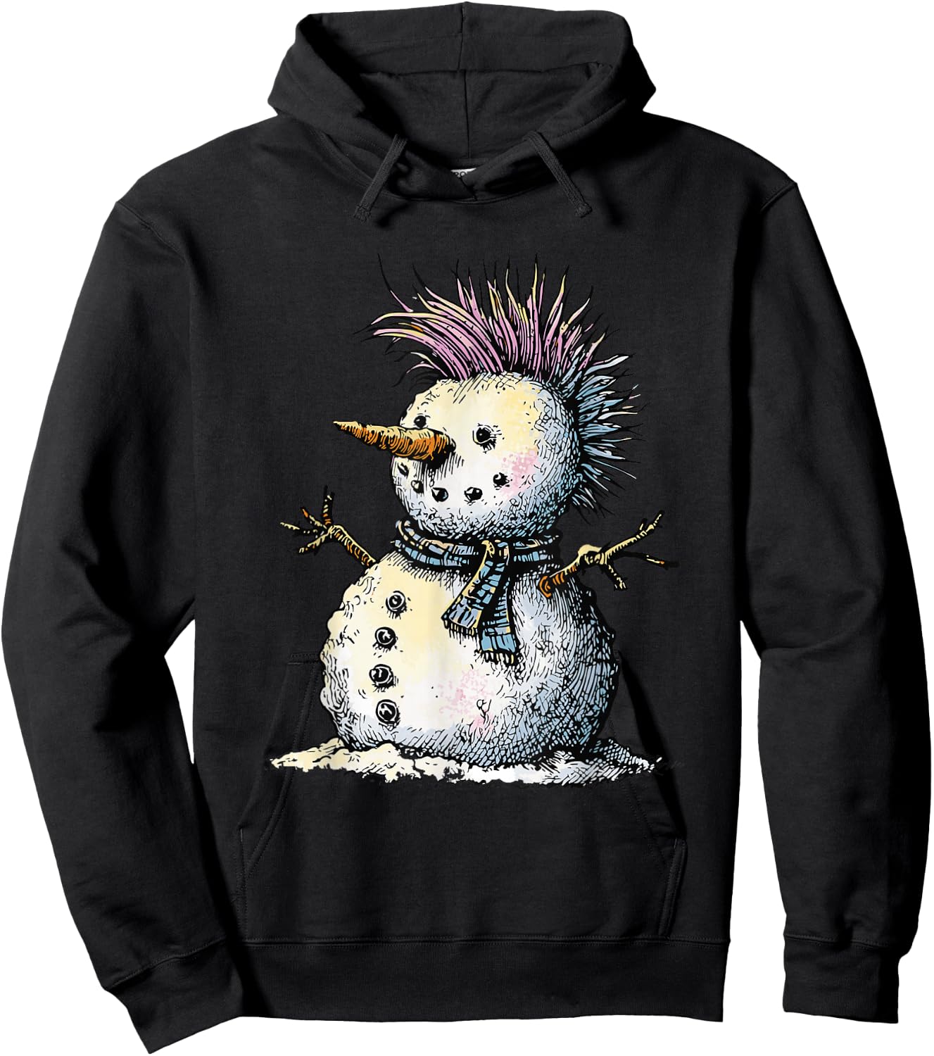Punk Snowman with Mohawk Cut Winter Design Hoodie - Hoodie | Black