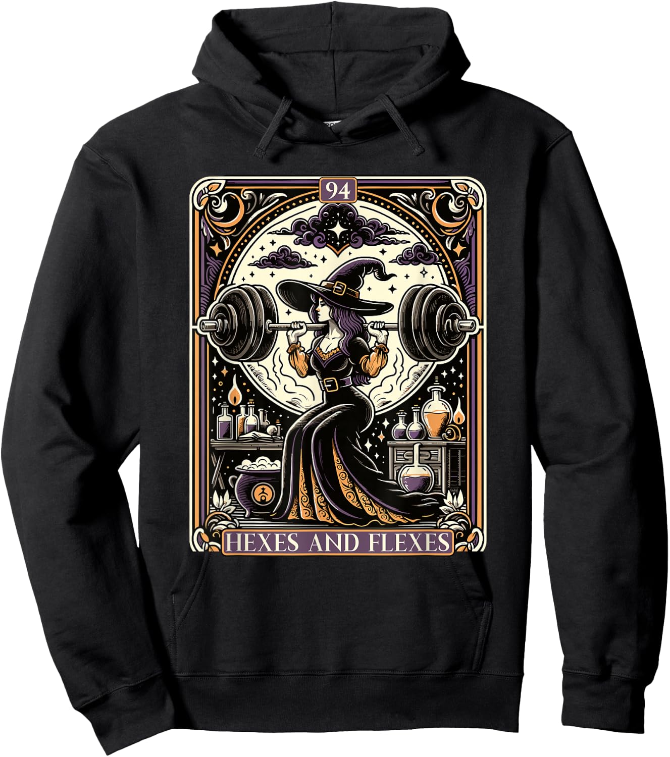 Witch Workout Fitness Deadlifting Hexes Flexes Tarot Card Hoodie - Hoodie | Black