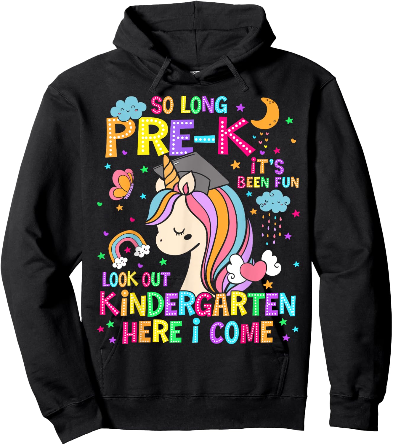 So Long Pre-K Graduation Kindergarten Here I Come Unicorn Hoodie - Hoodie | Black