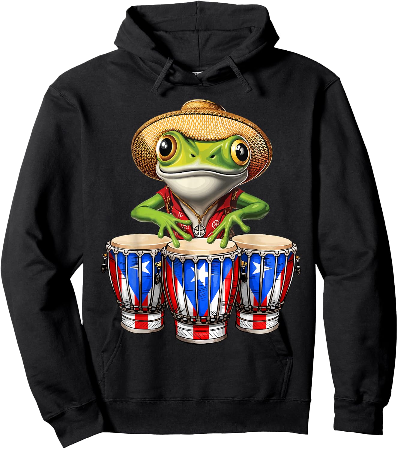 Funny Boricua Coqui Frog Taino Puerto Rico Puerto Rican Flag Hoodie - Hoodie | Black