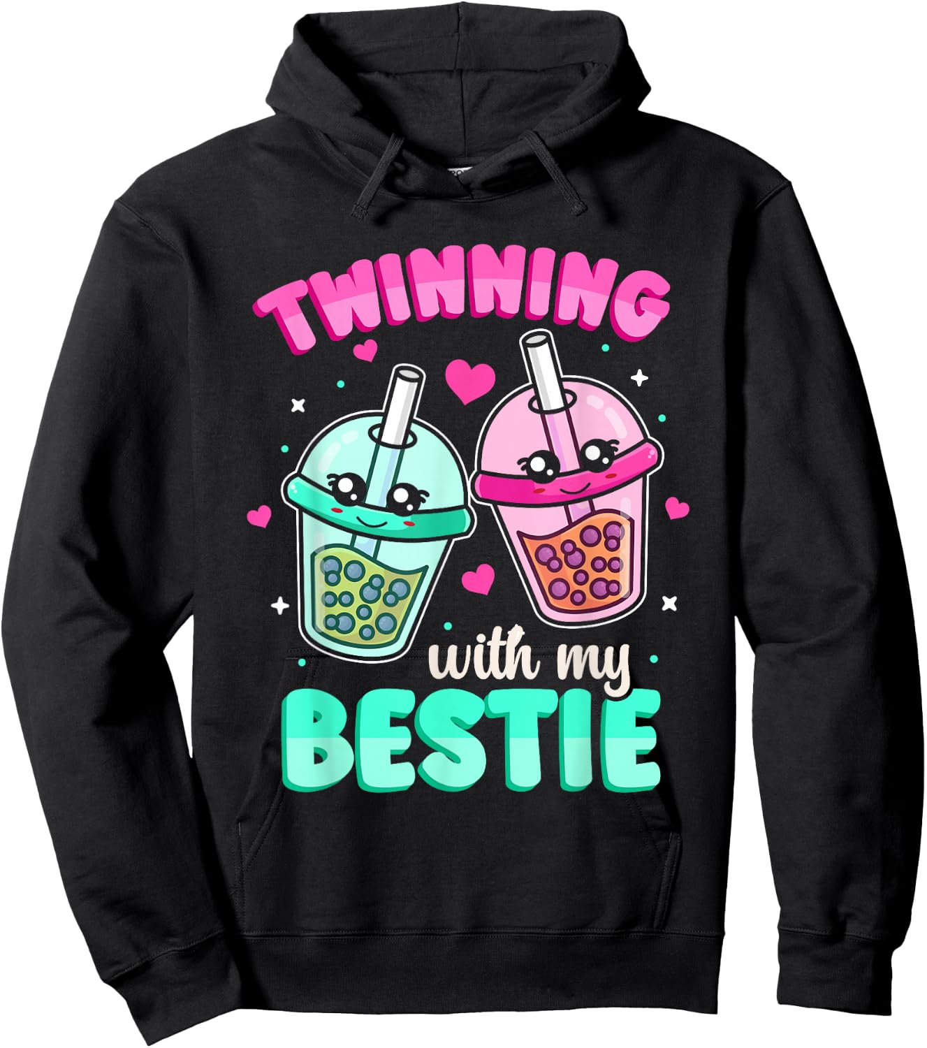 Friends Matching Twinning with My Bestie Bubble Tea Hoodie - Hoodie | Black