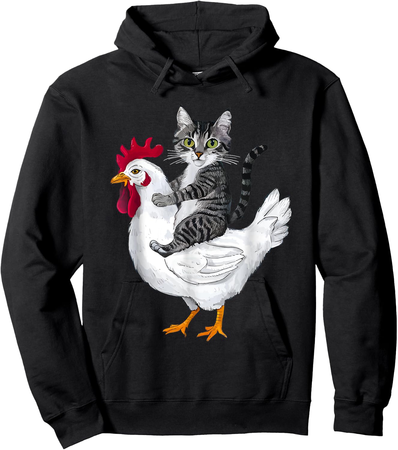 Funny Cat Riding Chicken Women Girls Kids Hoodie - Hoodie | Black