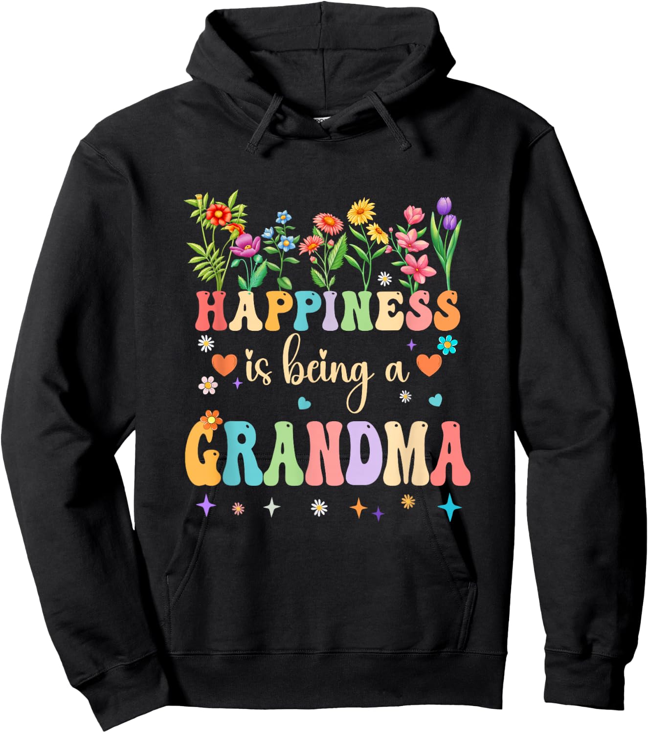 Happiness Is Being A Grandma Floral Design Grandma Hoodie - Hoodie | Black