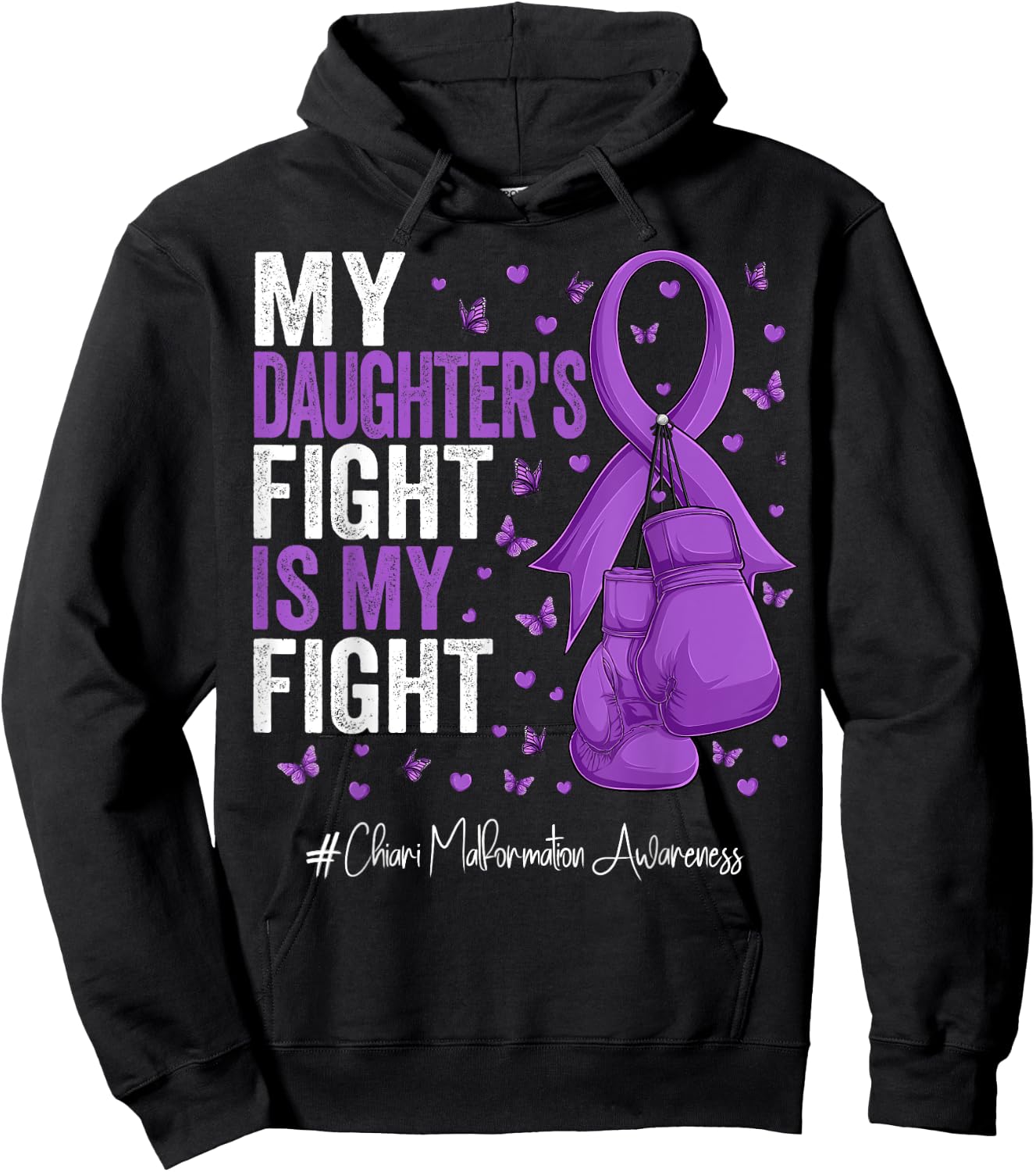 Purple Ribbon Daughter Chiari Malformation Awareness , Small, Black Hoodie - Hoodie | Black
