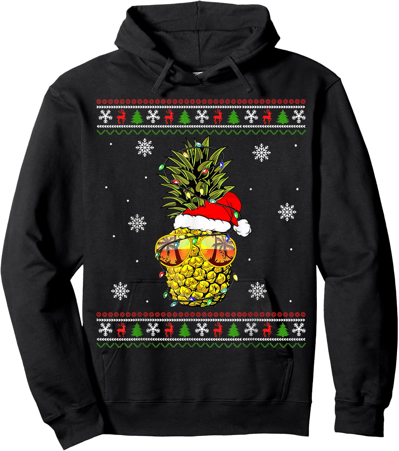 Pineapple Christmas Tree or Christmas in July Ugly Sweater Hoodie - Hoodie | Black
