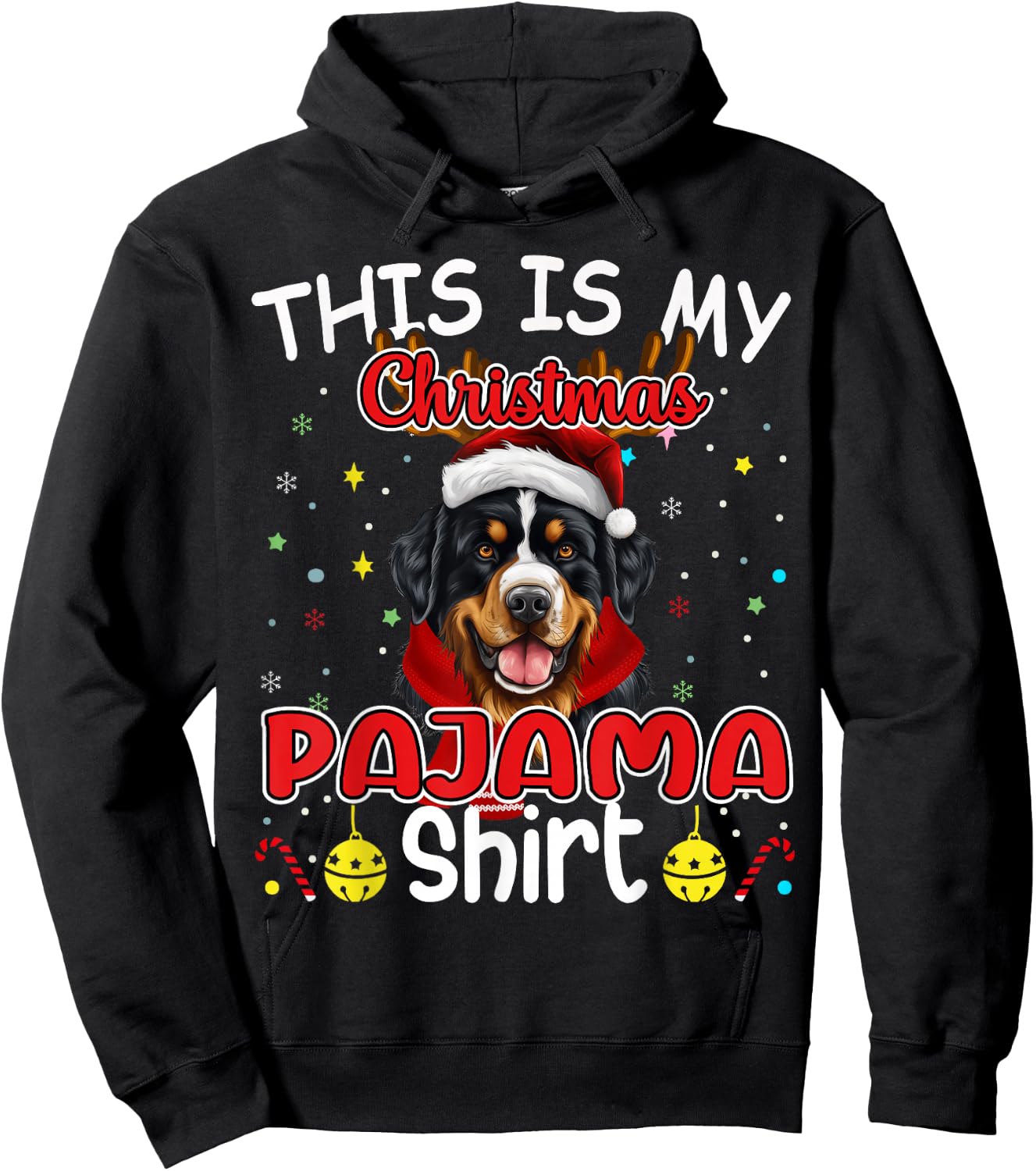 X-mas Santa Pajama Bernese Mountain Dog Christmas Hoodie - Hoodie | Black