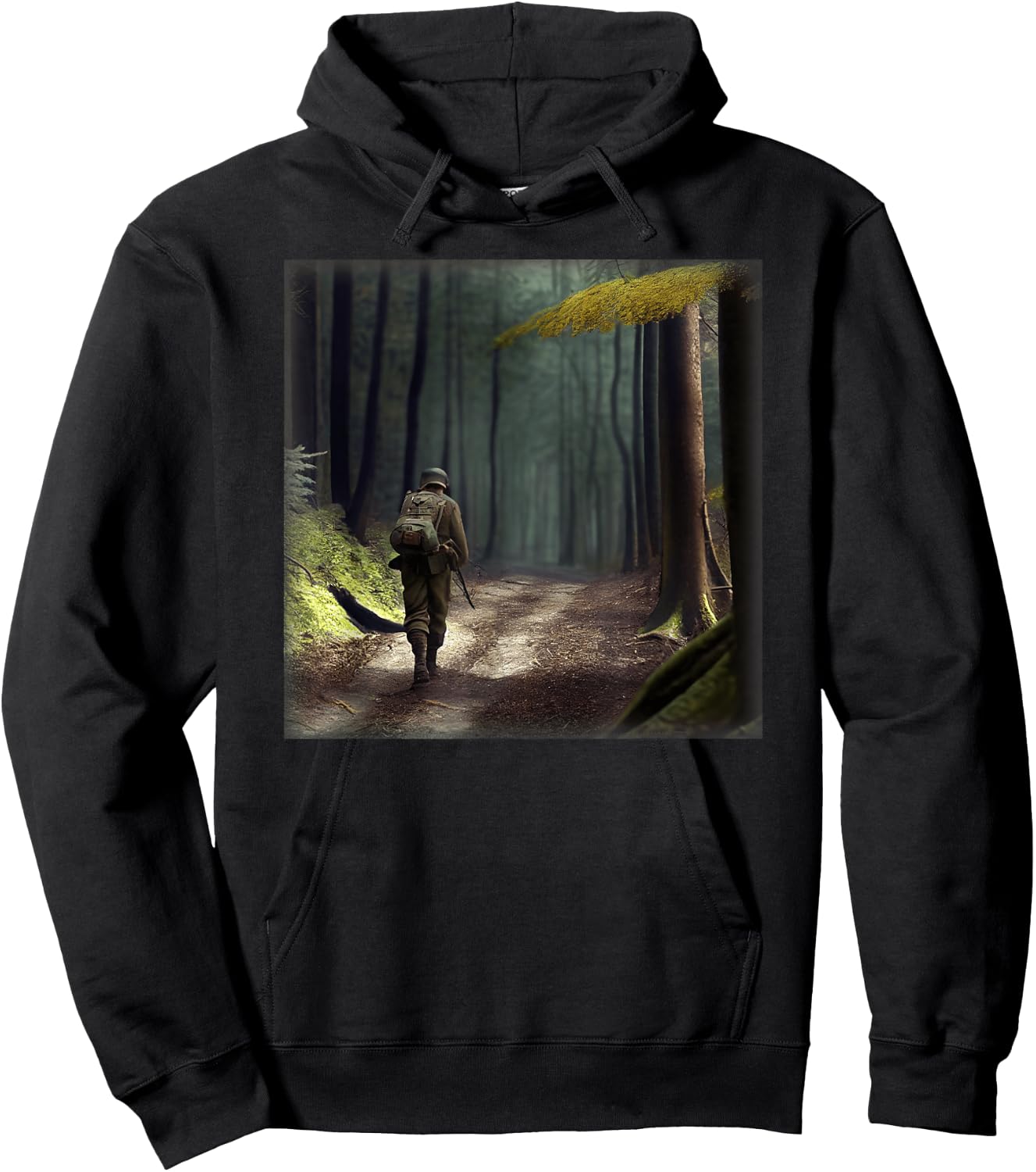 A German Soldier In WWII Walking In A Forest Hoodie - Hoodie | Black