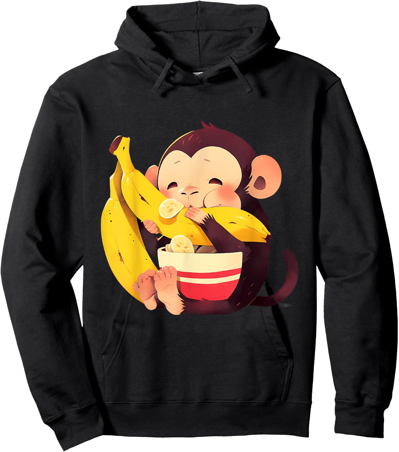 Banana Monkey Cute Monkey Wildlife Drawing Bananas Fruit Hoodie - Hoodie | Black