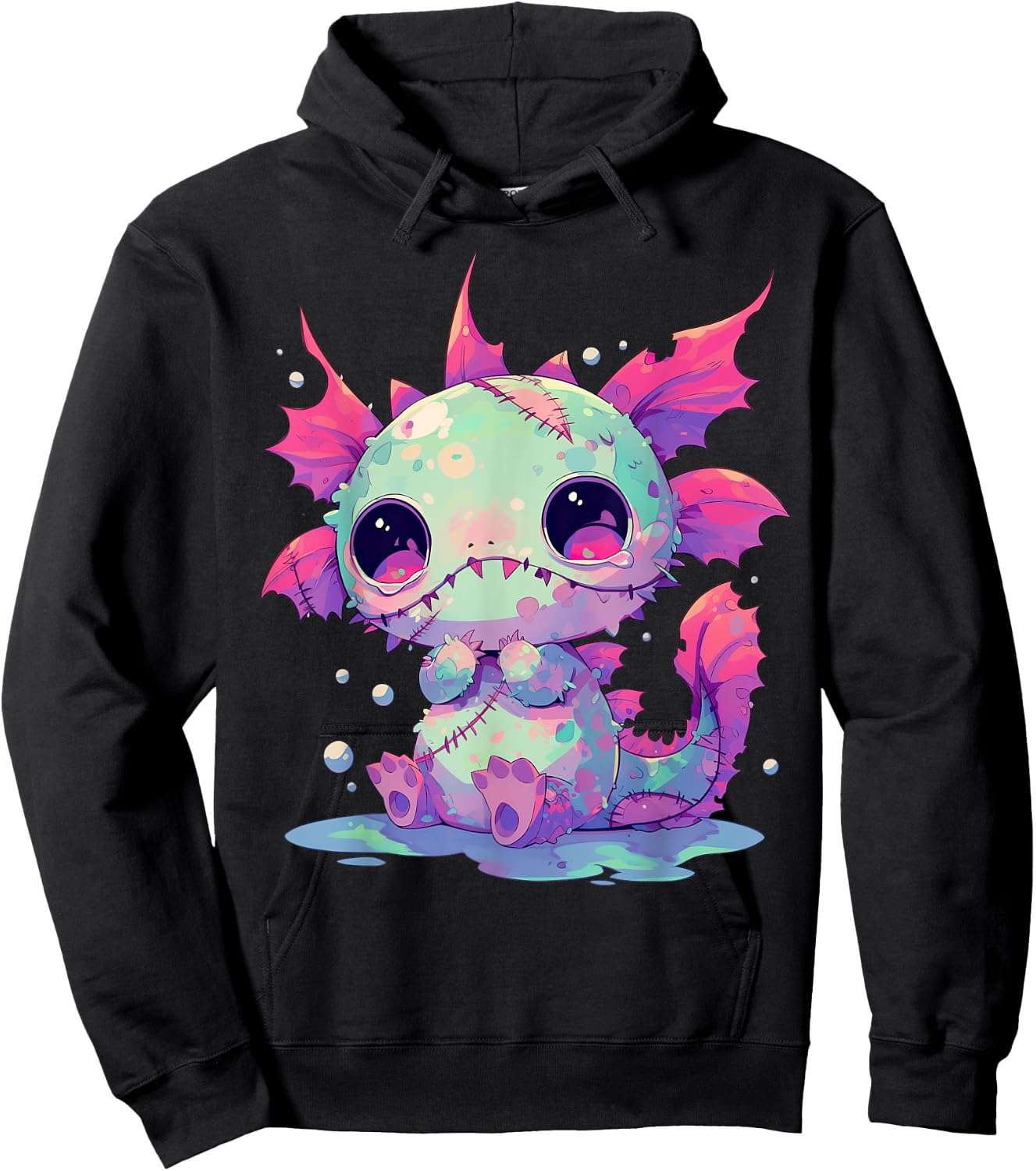Kawaii Pastel Goth Creepy Cute Zombie Axolotl Hoodie - Hoodie | Black