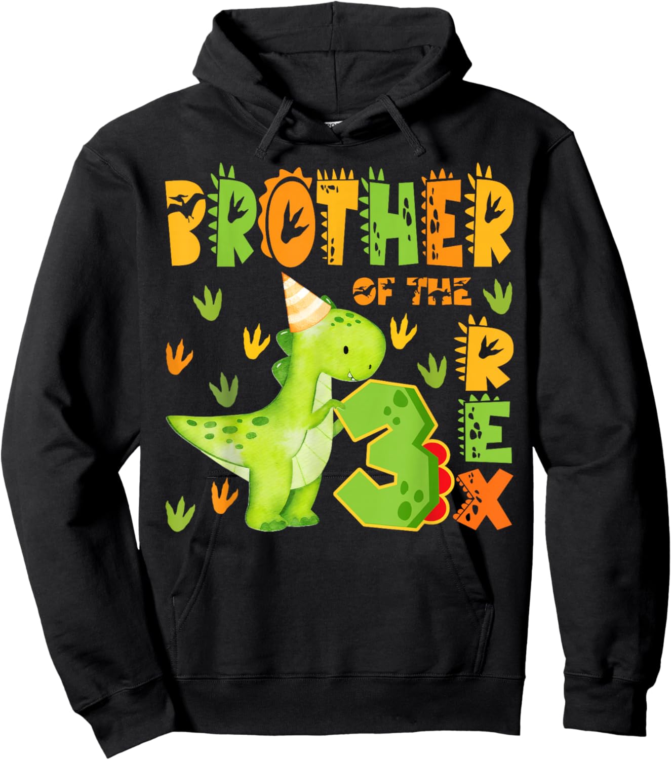 Brother of The Three Rex 3rd Birthday Boy Dinosaur T-Rex Hoodie - Hoodie | Black