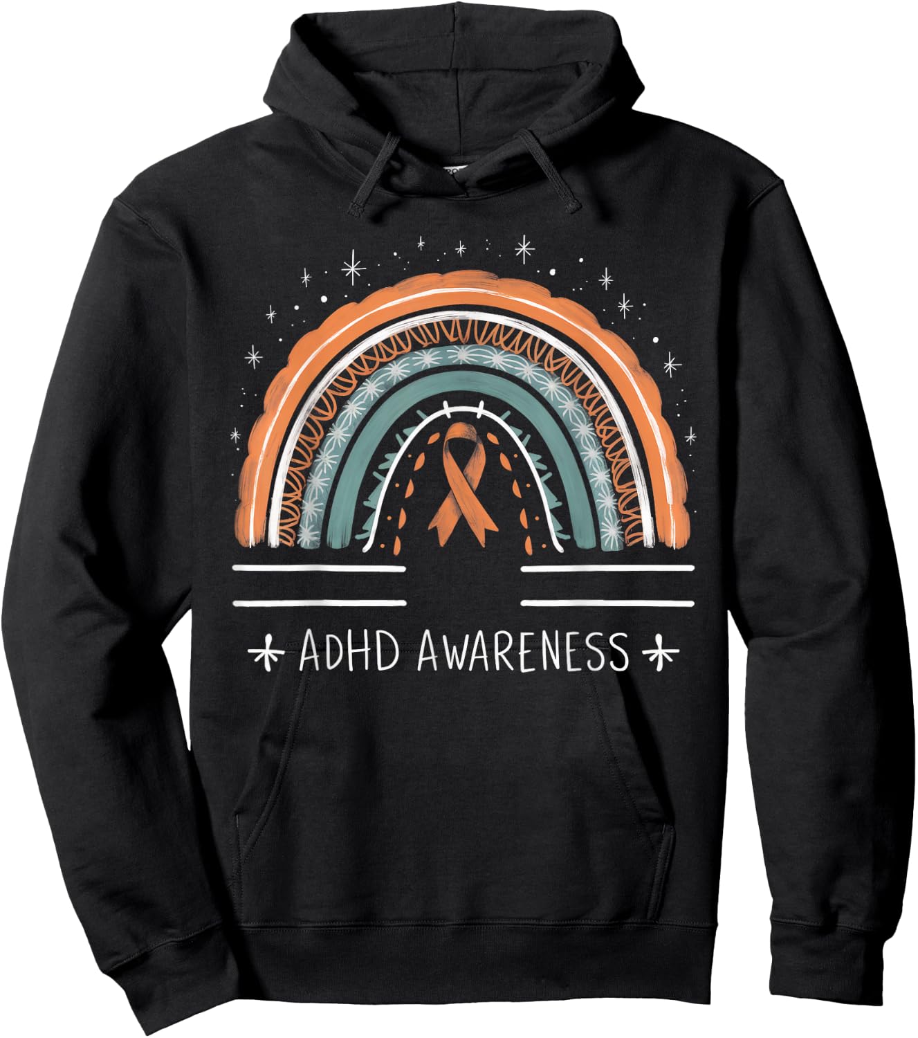 Orange Leopard Rainbow for ADHD Neurodiversity Awareness Hoodie - Hoodie | Black