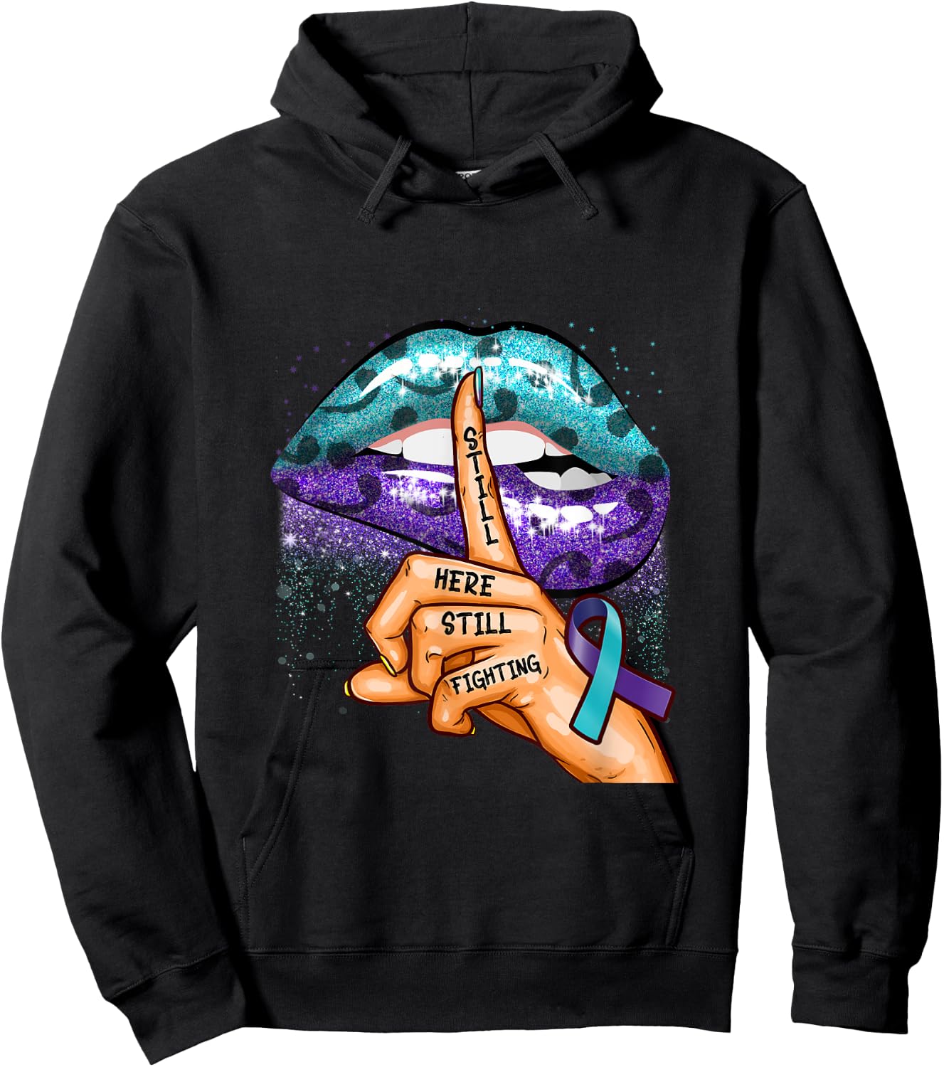 Suicide Prevention Awareness Still Here Still Fighting Lips Hoodie - Hoodie | Black