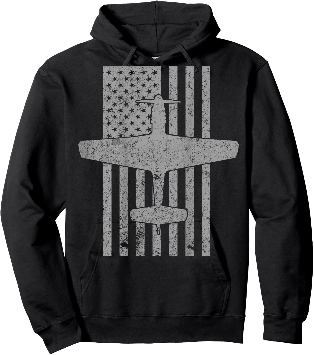 P-51 Mustang WWII Fighter Airplane Vintage Flag | BACK PRINT Hoodie - Hoodie | Black