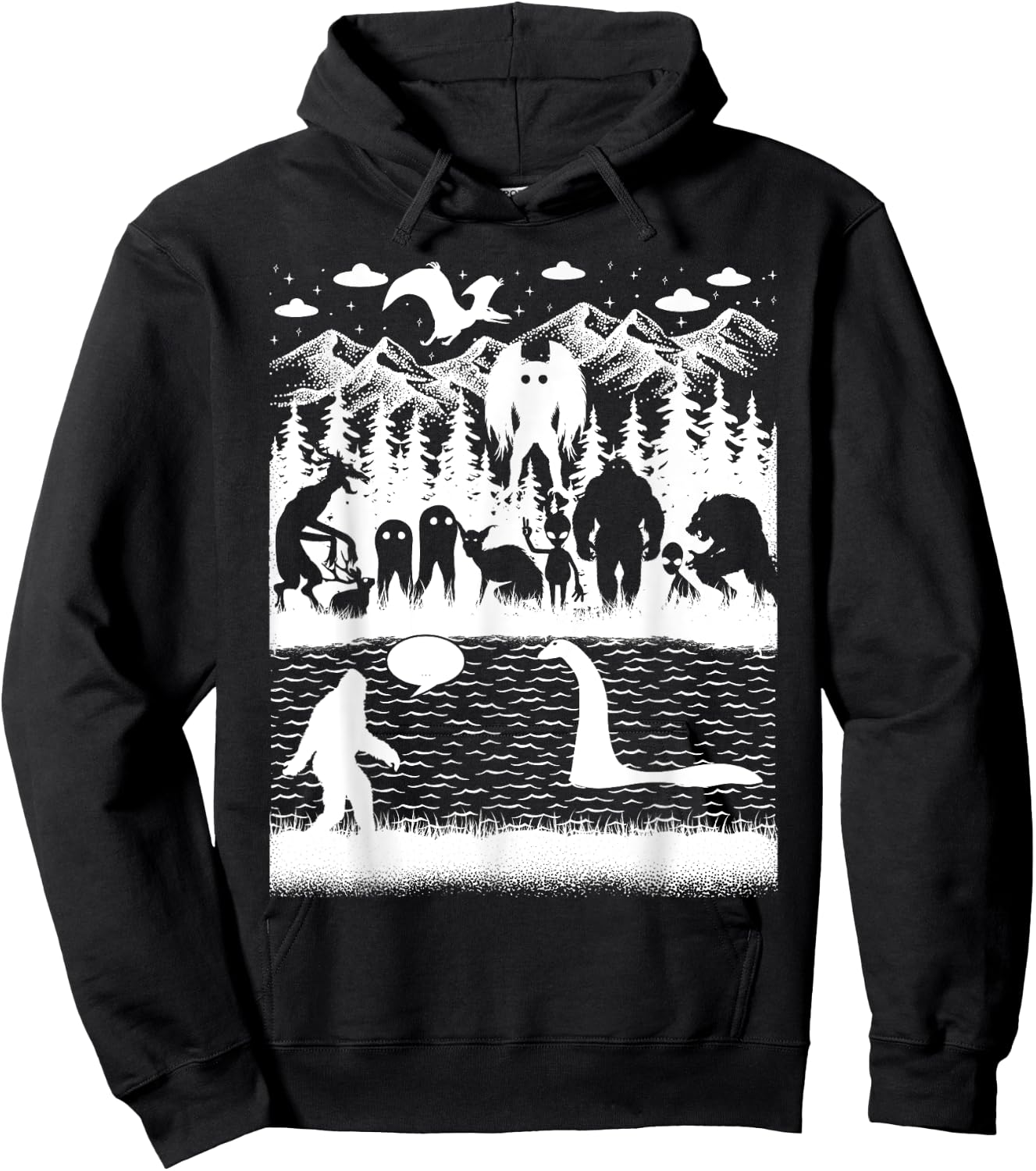 Bigfoot Loch Ness Monster Mothman And Aliens! Funny Cryptid Hoodie - Hoodie | Black