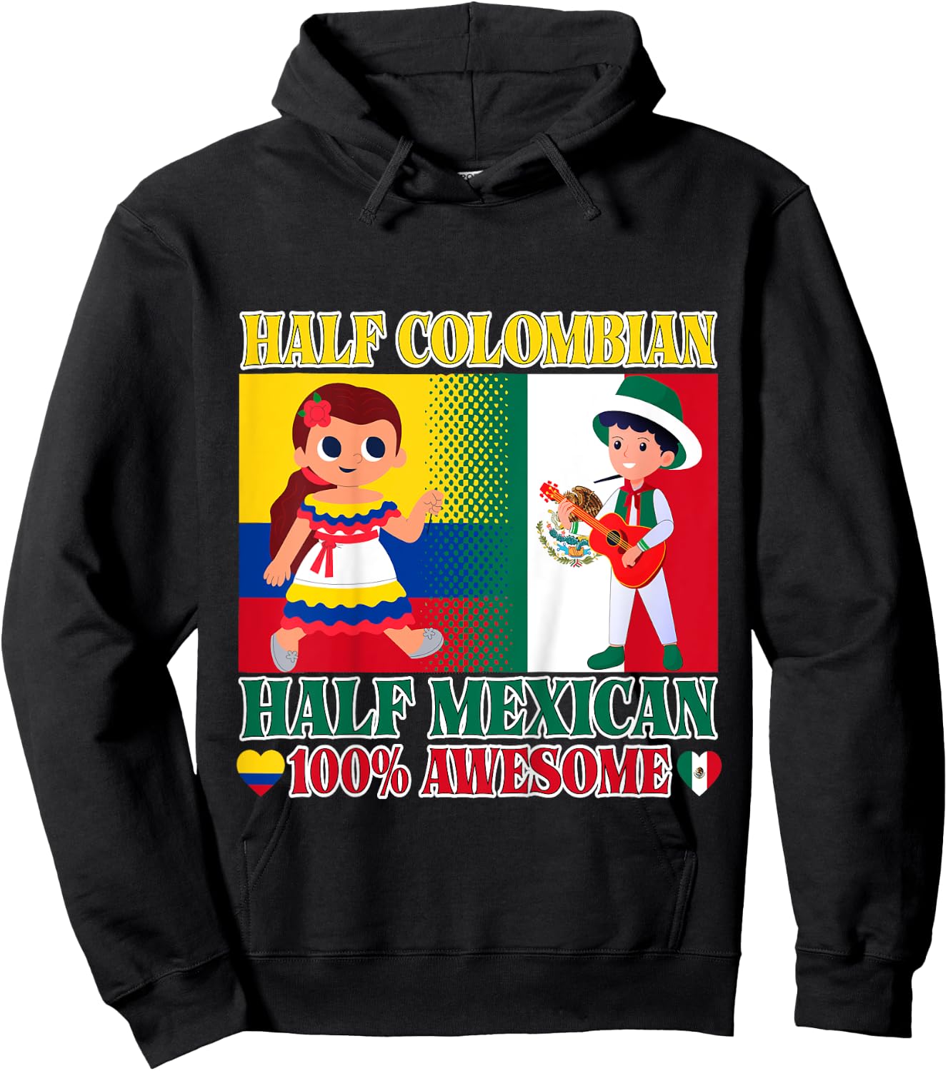 Kids Half Colombian Half Mexican Toddler Mexico Colombia Flag Boy Hoodie - Hoodie | Black
